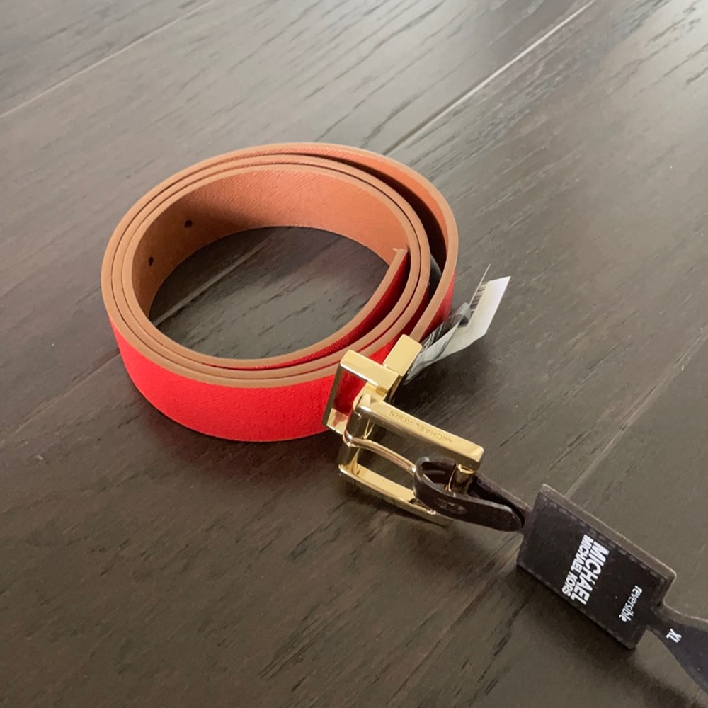 Michael Kors reversible belt in orange and brown